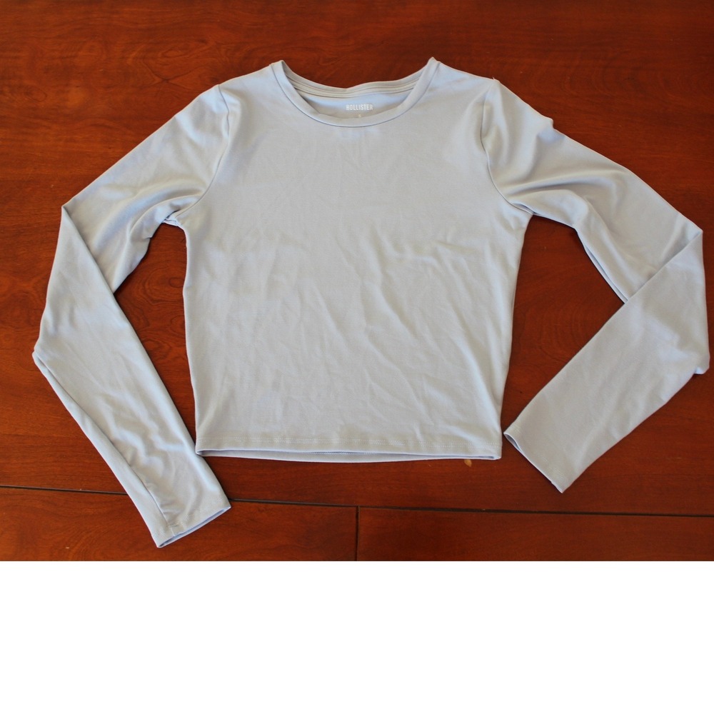 Hollister Womens Long Sleeve Crewneck Top Light Blue Soft Stretch Size S
